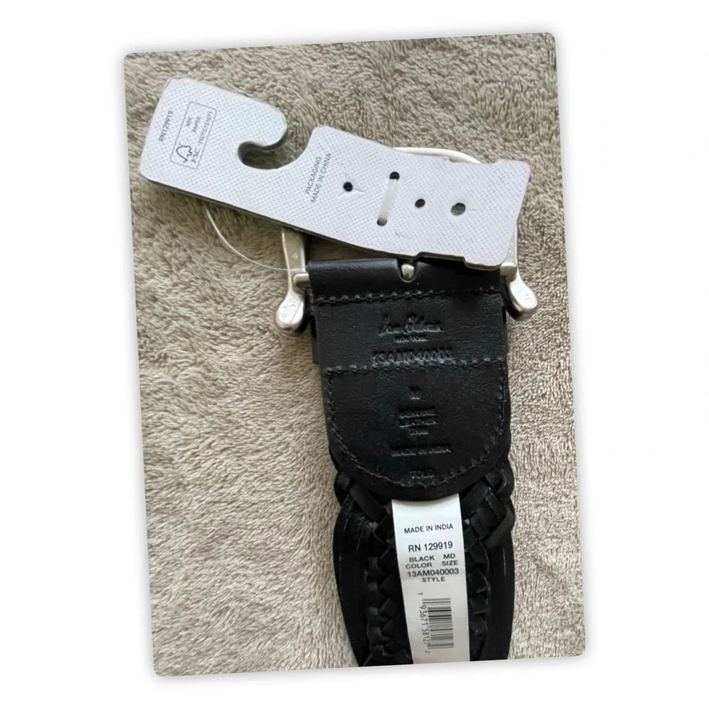 Sam Edelman Black Woven Leather Belt M Silver Concho Western Boho‎ - Picture 2 of 4